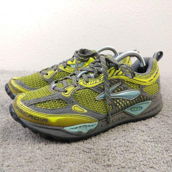 Brooks Cascadia 6 Womens Size 7.5 Trail Running Shoes Yellow Gray Low Top - Picture 1 of 9